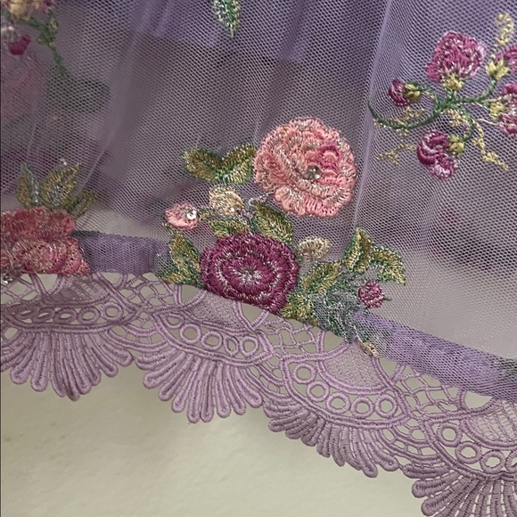 Ethnic Purple Floral Embroidered Sheer Women's Dress - Picture 4 of 6